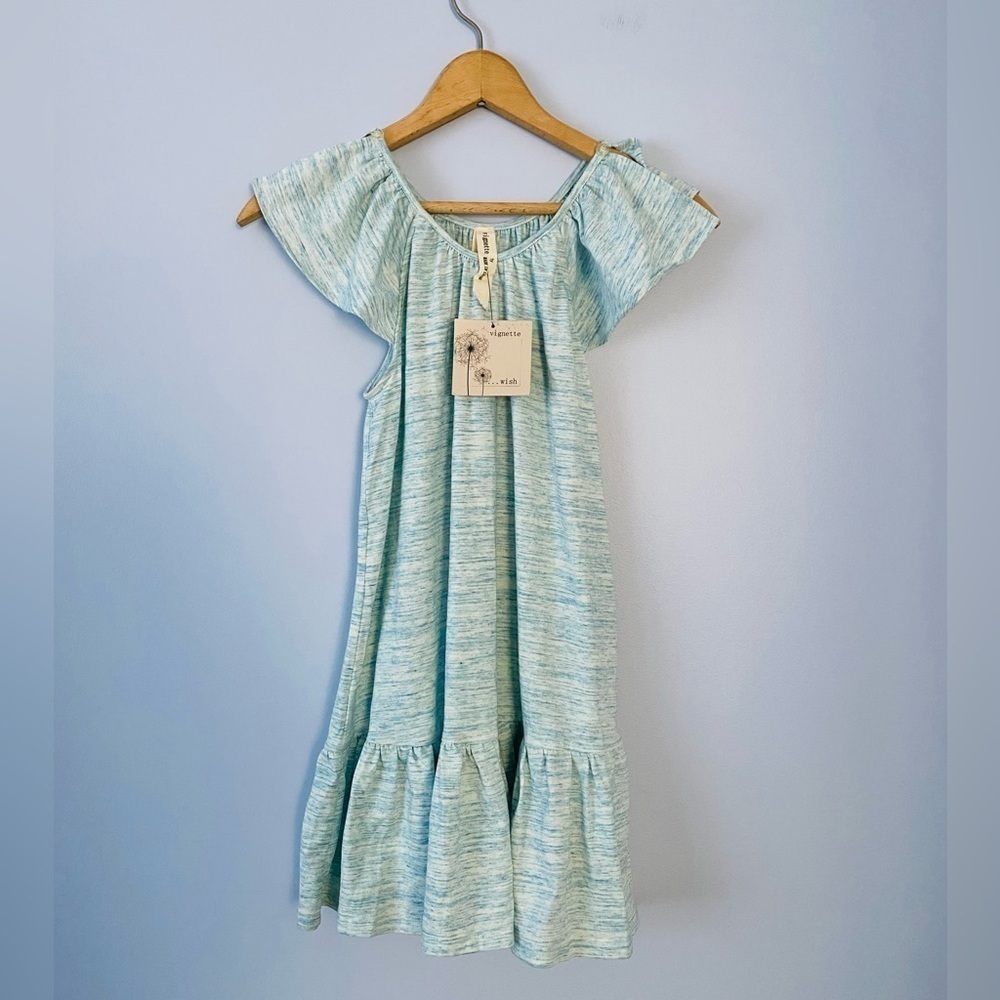 NWT Vignette Girls Size 7, Aqua Heather Ruffle Dress, Twirly Dress, Sundress